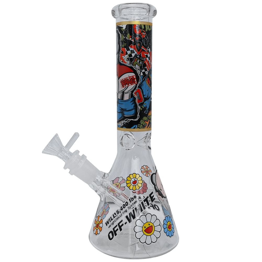 25CM Beaker-Style Glass Water Pipe – Off White (Design 4)