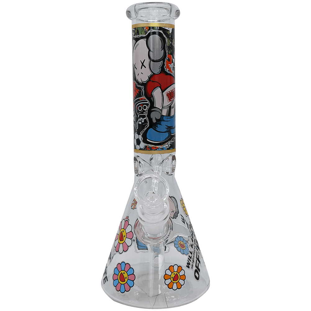 25CM Beaker-Style Glass Water Pipe – Off White (Design 4)
